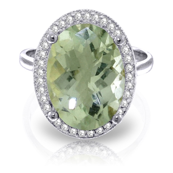 GOLD RING WITH NATURAL DIAMONDS & GREEN AMETHYST